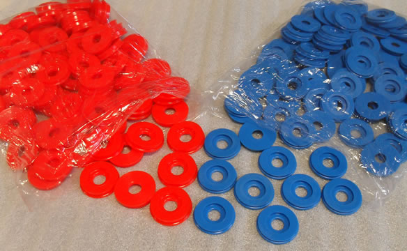 rondelles rouge et bleu en polyuréthane